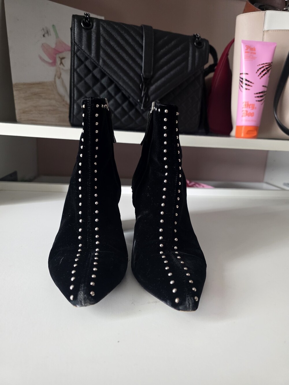 Black Studded Pointed Ankle Booties
